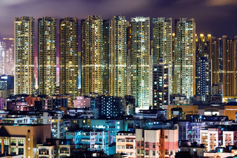 摩天大楼在香港香港晚上