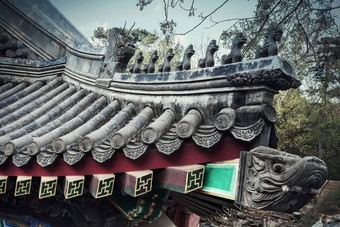 特写镜头华丽的屋顶瓷砖中国人建筑