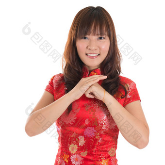 中国人<strong>旗袍</strong>女孩问候