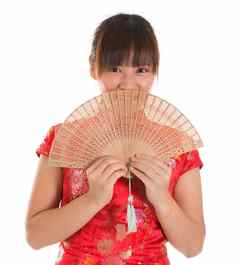 中国人旗袍女风扇