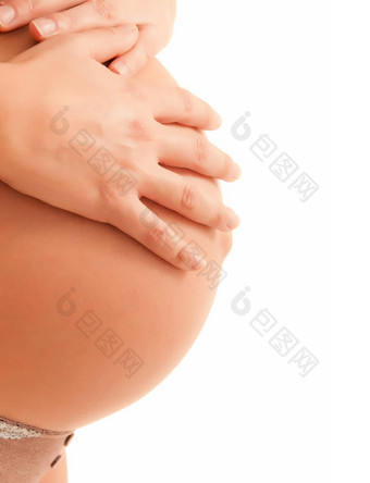 手巨大的怀孕了肚子年轻的女人