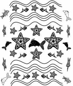 黑色的白色背景海星波鱼风格纹身