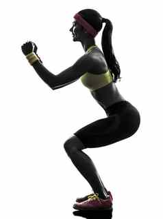 女人锻炼健身锻炼弓步蹲轮廓