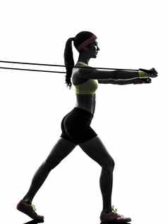 女人锻炼健身锻炼电阻乐队轮廓
