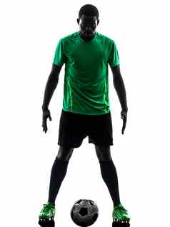 非洲男人。足球球员站轮廓