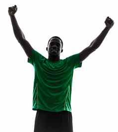 非洲男人。足球球员庆祝胜利轮廓