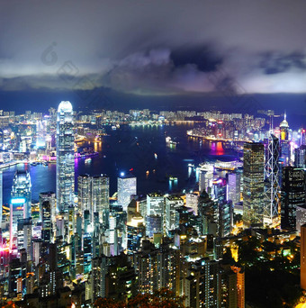 城市景观在<strong>香港香港</strong>晚上