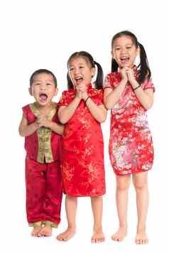 亚洲孩子们祝快乐中国人一年