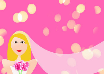金发女郎新娘插图婚礼衣服粉红色的背景