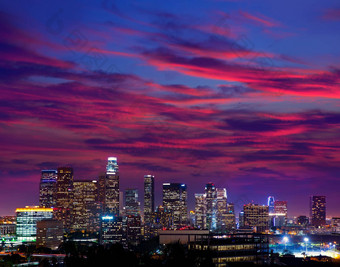 市中心晚上这些洛杉矶日落天际线加州
