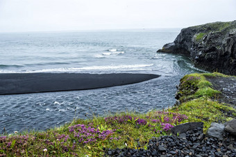 黑色的火山沙子南海岸冰岛