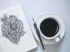 画涂鸦行艺术黑色的墨水纸咖啡