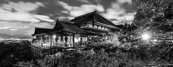 黑色的白色晚上照片<strong>清水</strong>寺寺庙《京都议定书》日本