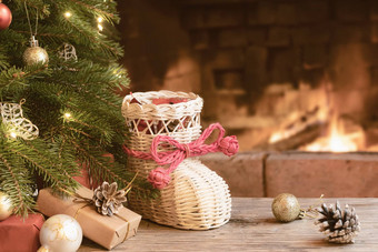 礼物wisker长袜圣诞节树房间壁炉圣诞节夏娃
