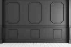 空奢侈品房间室内黑色的墙白色木地板上