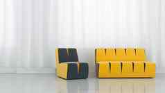 白色生活房间室内黄色的织物沙发空whi