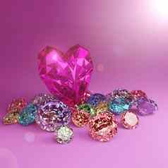 心形状钻石桩色彩斑斓的钻石粉红色的回来