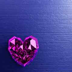 紫色的心形状钻石蓝色的木背景