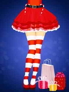 女人腿颜色红色的袜子圣诞节