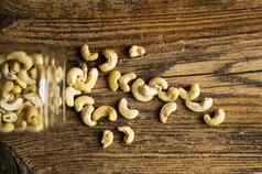 腰果坚果分散木古董表格Jar腰果螺母健康的素食者蛋白质有营养的食物