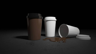 模型图片呈现白色棕色（的）咖啡杯