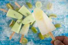 压碎冰多维数据集柠檬猕猴桃自制的冰奶油古董