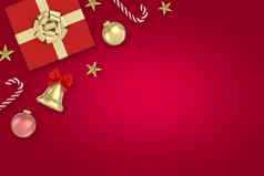 渲染圣诞节背景红色的礼物盒子糖果钟明星