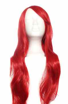 红色的假发人体模型头孤立的白色