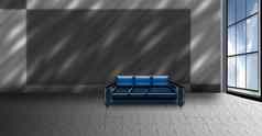 呈现计划空白空室内房间窗口模拟蓝色的彩色的沙发