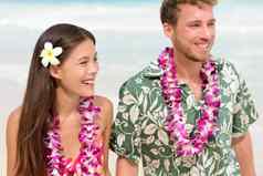 快乐夏威夷海滩夫妇阿罗哈夏威夷衬衫