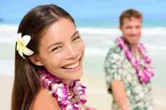 夏威夷夫妇夏威夷法律快乐亚洲女人