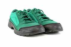 一对便宜的阿卡薄荷绿松石绿色徒步旅行鞋子孤立的白色背景的角度来看特写镜头视图