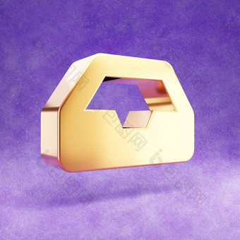 收件箱图标黄金光滑的收件箱象征孤立的紫罗兰色的天鹅绒背景