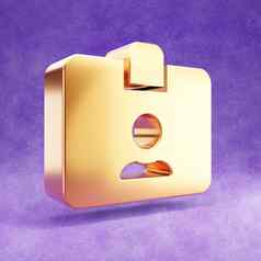 徽章图标黄金光滑的徽章象征孤立的紫罗兰色的天鹅绒背景