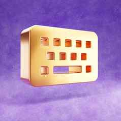 键盘图标黄金光滑的键盘象征孤立的紫罗兰色的天鹅绒背景