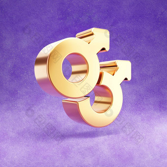 双3图标黄金光滑的3象征孤立的紫罗兰色的天鹅绒背景