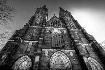 教堂圣彼得保罗维谢<strong>赫拉德</strong>布<strong>拉</strong>格捷克共和国黑色的白色照片