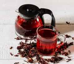 杯karkadeh红色的茶干花水壶木
