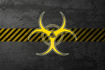 黄色的生物危害标志背景混凝土墙保护磁带
