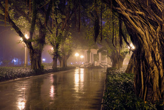 广州人民公园雾晚上中国