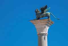 古老的长翅膀的狮子马克广场威尼斯意大利