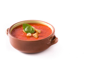 番茄汤棕色（的）碗孤立的白色背景