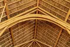 纹理背景竹子屋顶生态房子使自然材料