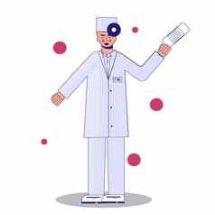 年轻的专业医生面具挥舞着手医疗工人医院工作人员卡通字符白色背景插图