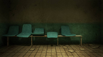 恐怖令人毛骨悚然的座位等待前面检查房间医院呈现