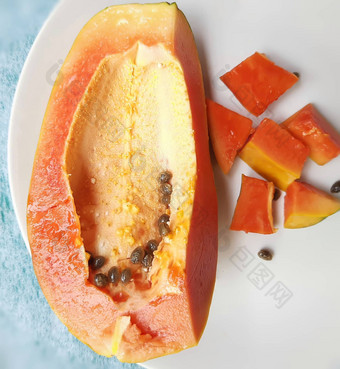 橙色颜色新鲜的木瓜白色背景减少块丰富的纤维维生素抗氧化剂提高免疫力好糖尿病患者眼睛
