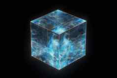 玻璃多维数据集发光的粒子内部呈现