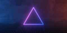 紫色的霓虹灯三角形激光行黑暗背景呈现