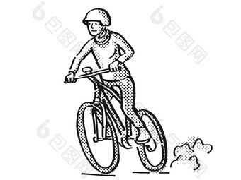 女骑自行车的人骑电自行车卡通复古的画