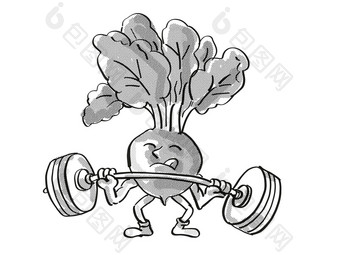 红色的萝卜健康的蔬菜<strong>提升</strong>杠铃卡通复古的画